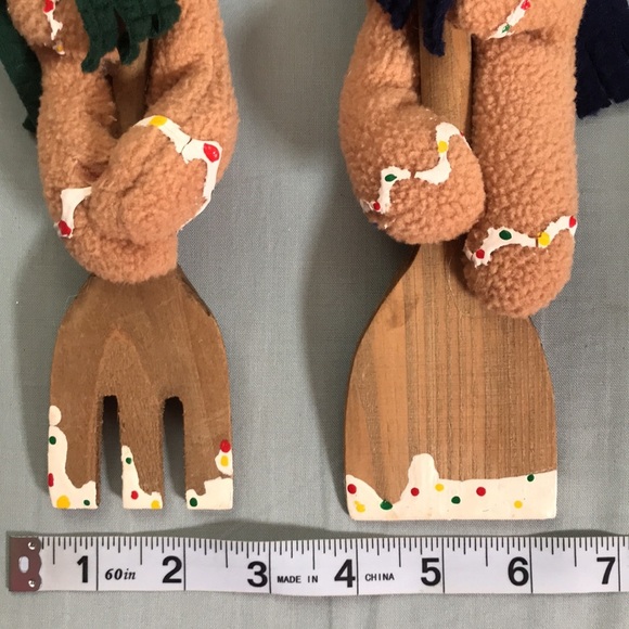 RARE vintage fabric gingerbread men fork & spatula kitchen Christmas ornaments - Picture 12 of 12